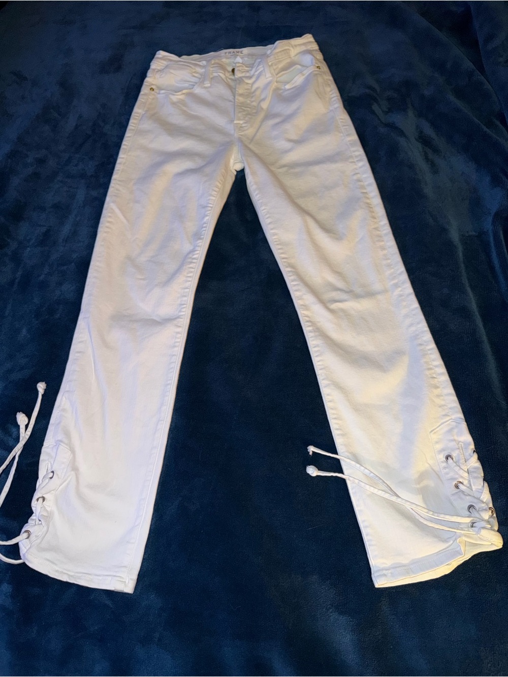 Frame Le High Straight by Anthropologie White Lace-Up Hem Jeans